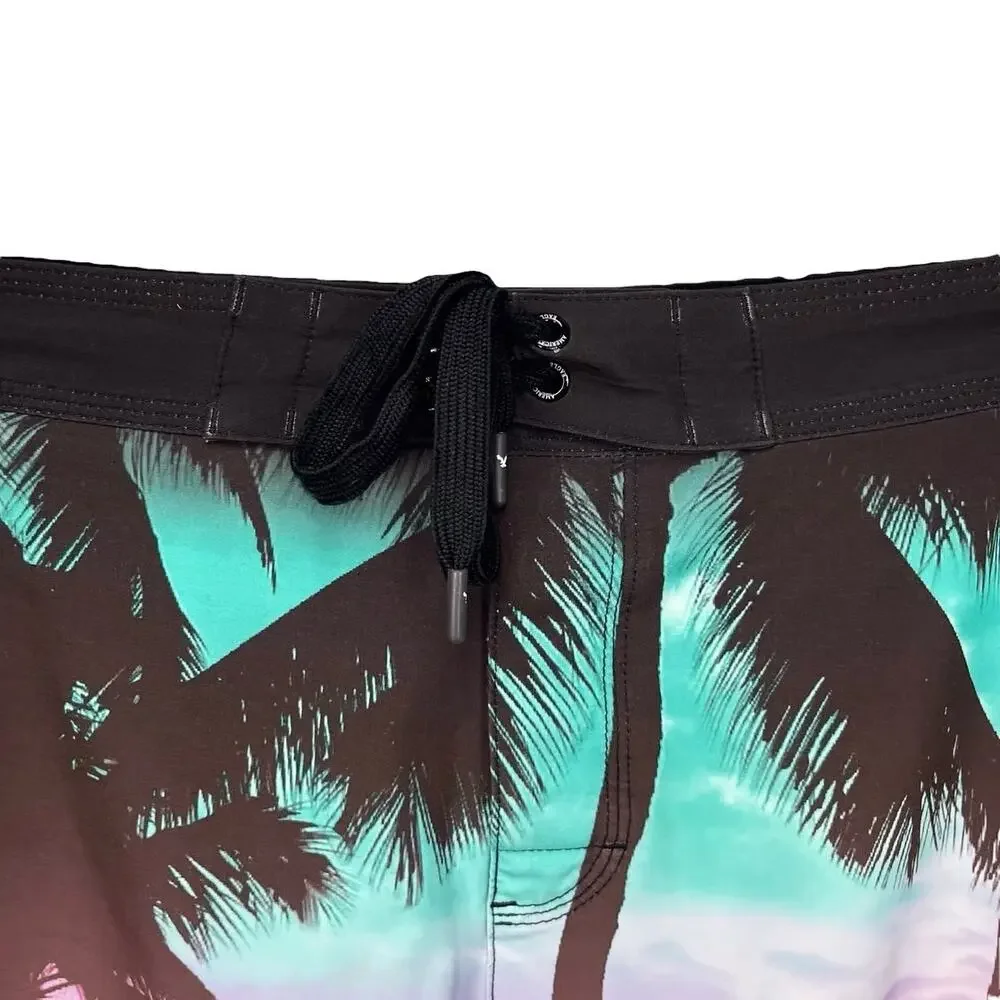 AMERICAN EAGLE Men's SWIM TRUNKS Palm Pink Blue PALM TREES Size MEDIUM